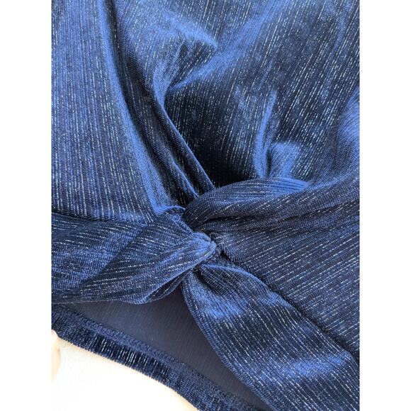 Knitworks Girls Crop Top Navy Blue Long Sleeve Velvet Twist Front Blue Size 10 - Picture 5 of 6